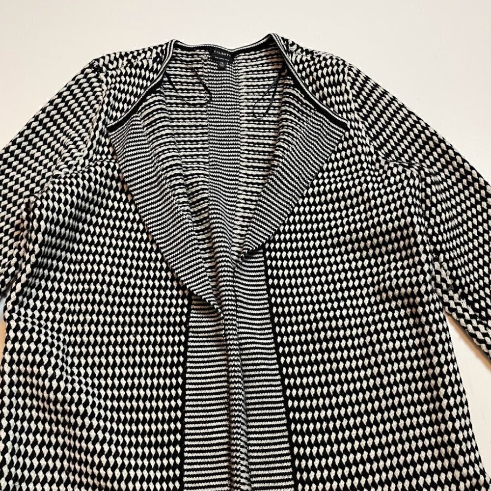 Talbots 100% Wool Sweater Cardigan Diamond Open Front Winter Layer Oversized XL - Picture 4 of 7
